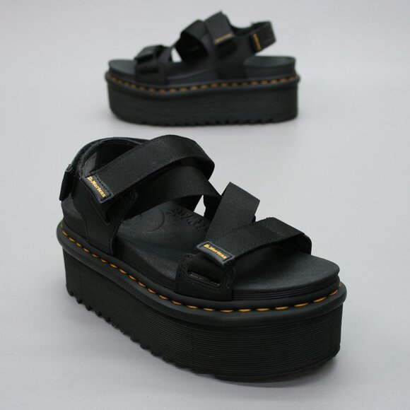 Dr. Martens 37 Ladies 6 Kimber II Black Platform Shoes Hook & Loop Strap Sandals - Picture 1 of 12